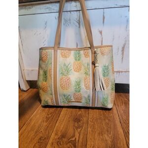 Brahmin Medium Julian Multi Pompano pineapple yellow green beige leather